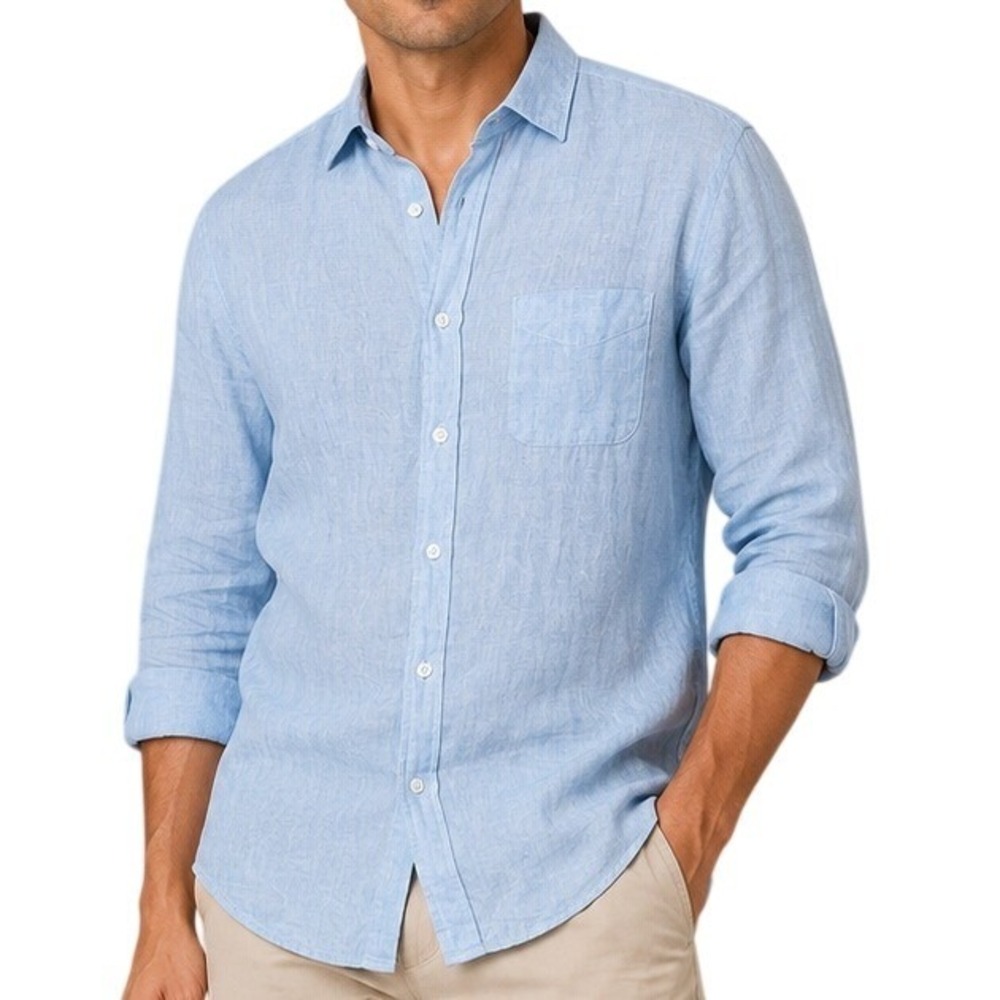Jos A Bank Light Blue Linen Long Sleeve Button Down Shirt Men's Large